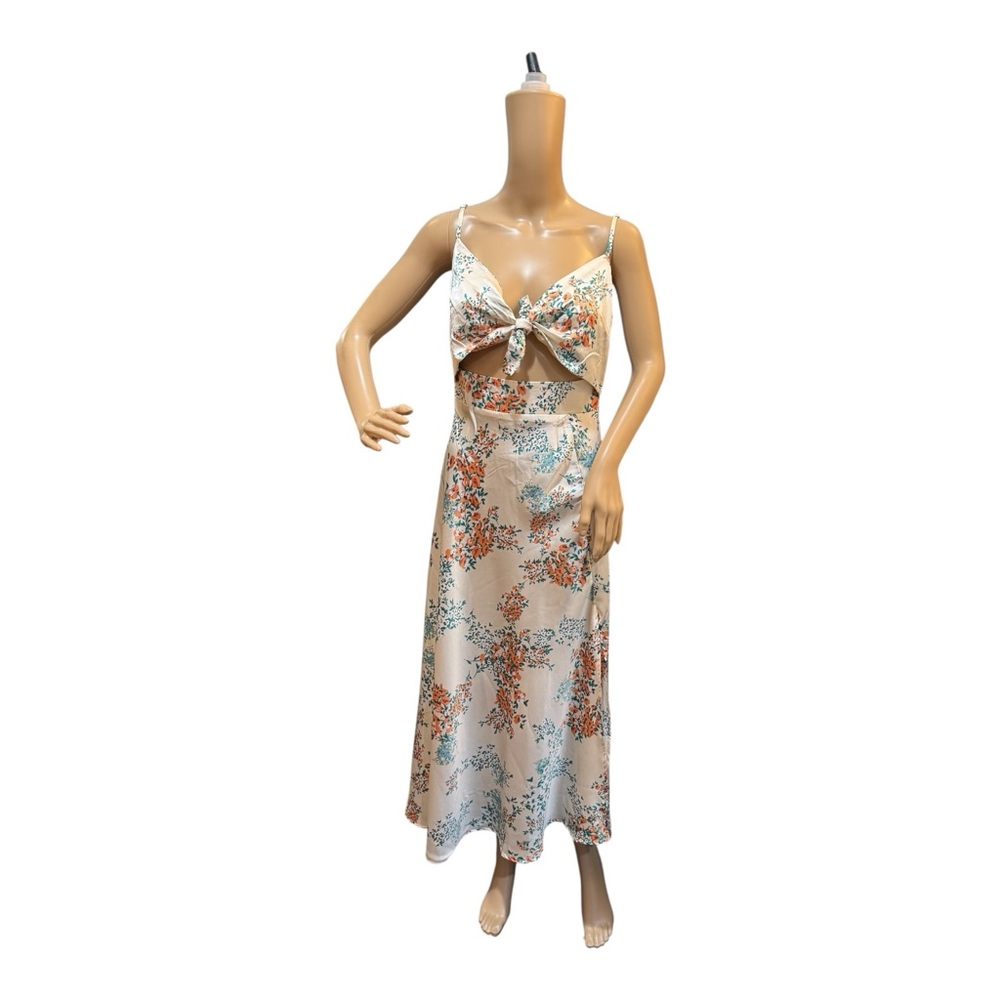 Petal & Pup Satin Floral Tie-Front Midi Dress With Leg Slit Size 4 Lightweight - Picture 1 of 15